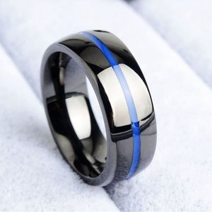 New Polished Stainless Steel Thin Blue Line Ring Police Law Enforcement …